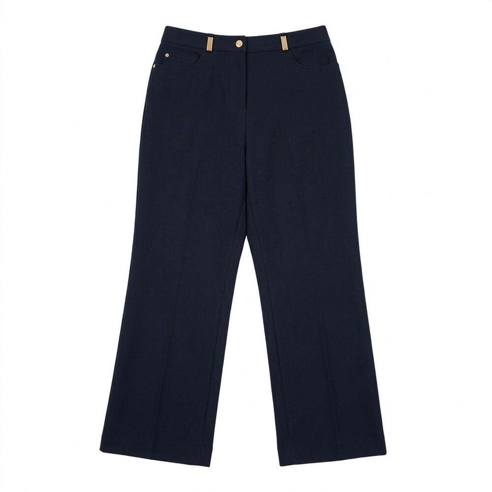 St John Sport Navy Straight Leg Pants Gold Hardware Career Stretch Size 10